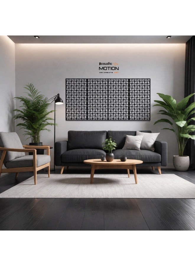 أكويستك موشان لوحات ديكور فنية جدارية خشبية من ACOUSTIC MOTION®، تصميم  FLORIX مع شريط لاصق مزدوج الوجه، معلق على الحائط باللون الأسود الحديث للمنزل وغرفة المعيشة وغرفة النوم والمكتب والفندق، 25 × 50 × 0.5 سم، مجموعة مكونة من 4 قطع - Image 1